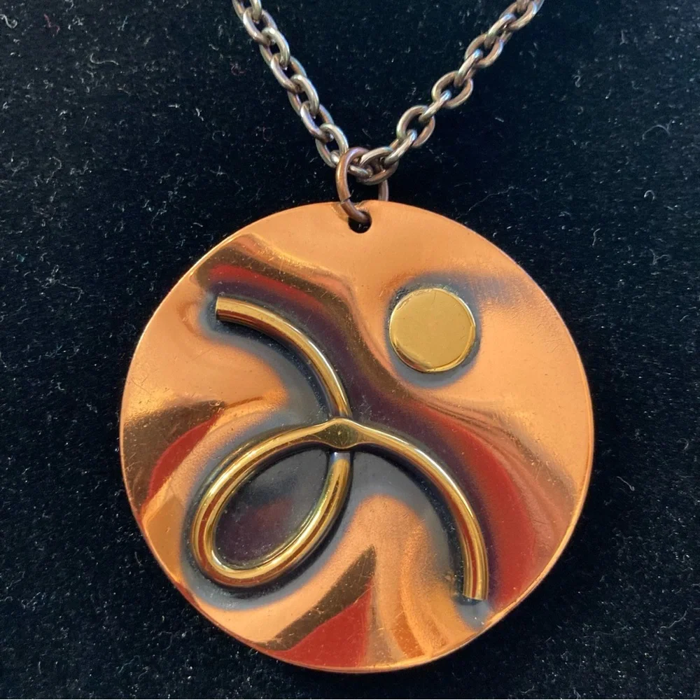 VTG Modernist Round Swirl Copper Pendant Necklace
